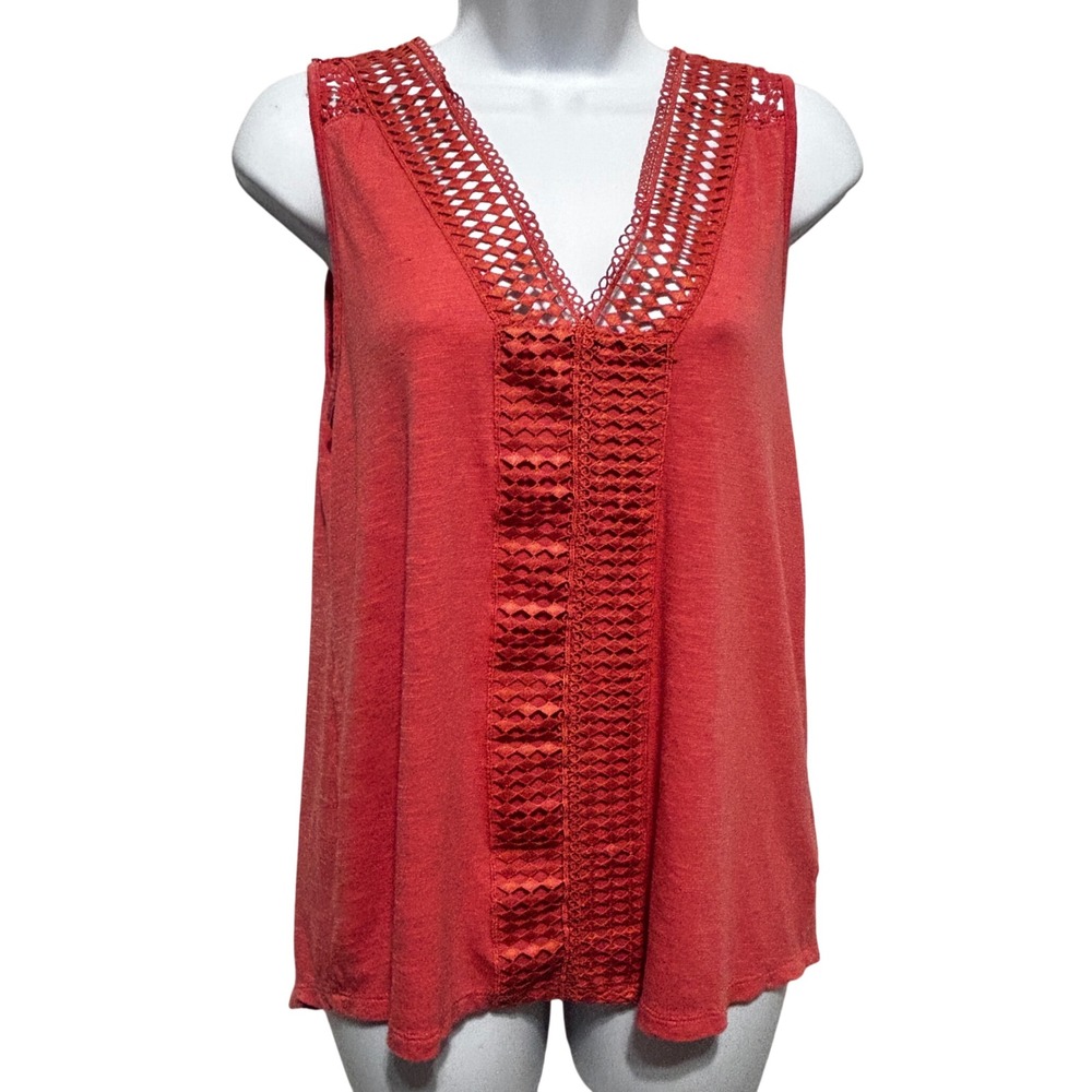 Como Vintage Womens Top‎ Small Coral Crochet Lace Boho Cottage Festival Beachy